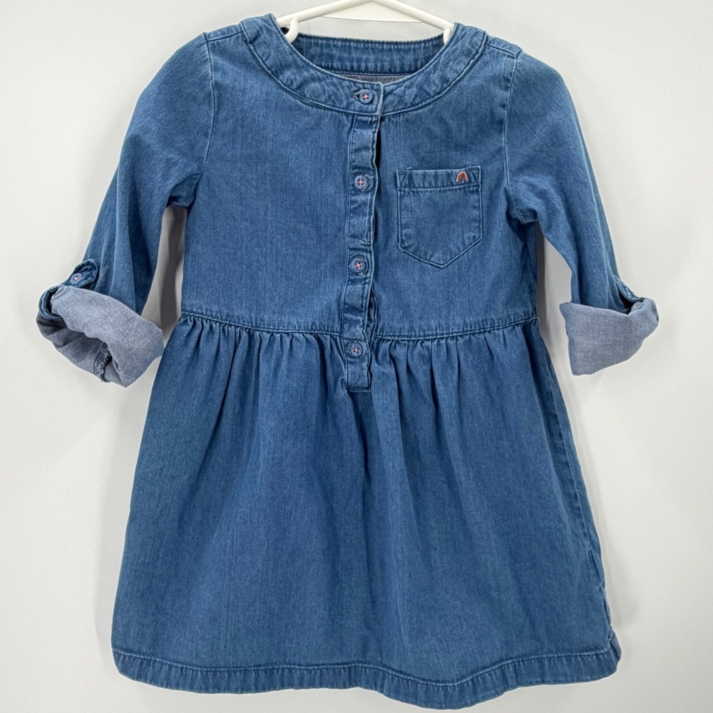 Simple Joys by Carters Denim Dress Long Sleeve Button Front 3T Blue Cotton boho